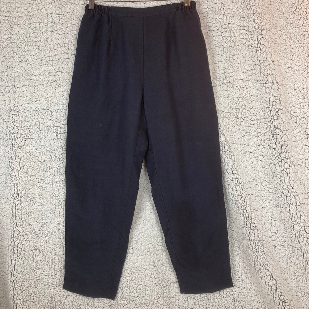 Koret Navy Blue/Black Linen Blend Pants 8 High Elastic Waist Pockets Tapered